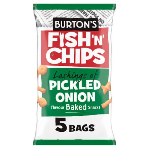 Burton's Fish 'n' Chips Lashings of Pickled Onion Flavour Baked Snacks 5 Snack Bags 125g - Premier Ravensdale