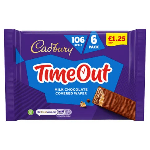 Cadbury Timeout Milk Chocolate Covered Wafer 6 x 20.2g (121.2g)