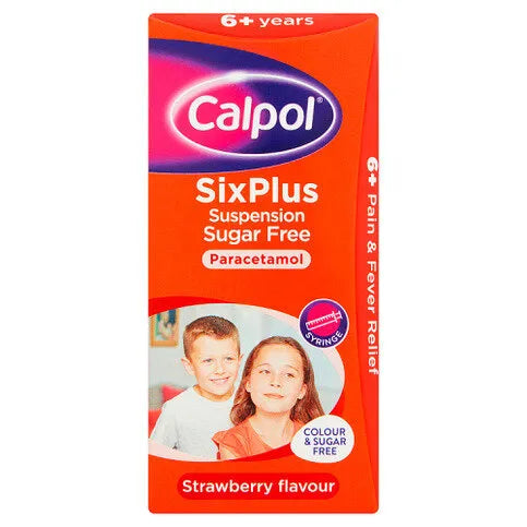 Calpol SixPlus Sugar Free Suspension, Paracetamol Medication, 6+ Years, Strawberry Flavour 80ml