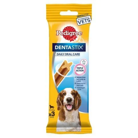 Pedigree Dentastix Daily Adult Medium Dog Treats 3 x Dental Sticks 77g