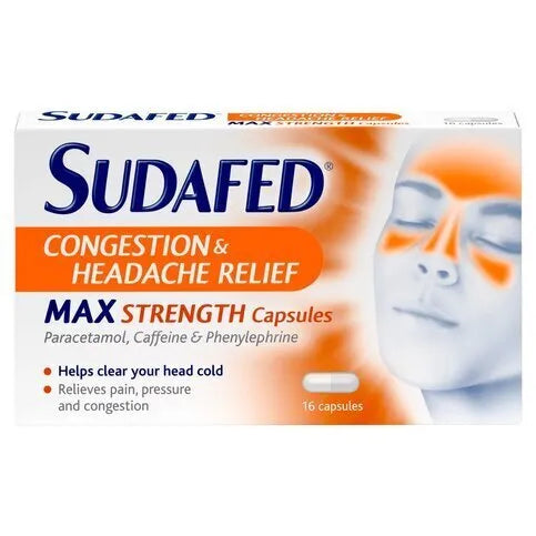 Sudafed Congestion & Headache Relief Max Strength Capsules 16 Capsules - Premier Ravensdale