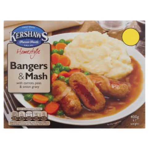 Kershaws Homestyle Bangers & Mash with Carrots, Peas & Onion Gravy 400g - Premier Ravensdale