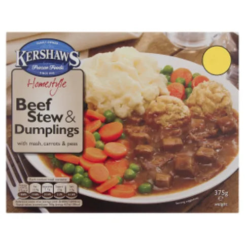 Kershaws Homestyle Beef Stew & Dumplings with Mash, Carrots & Peas 375g - Premier Ravensdale