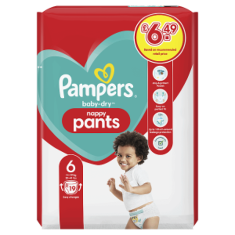 Pampers Baby-Dry Nappy Pants Size 6, Nappies, 14kg - 19kg - Premier Ravensdale