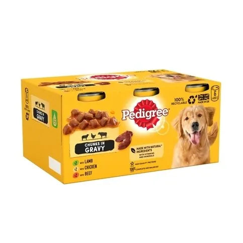 Pedigree Adult Wet Dog Food Tins Mixed in Gravy 6 x 400g - Premier Ravensdale