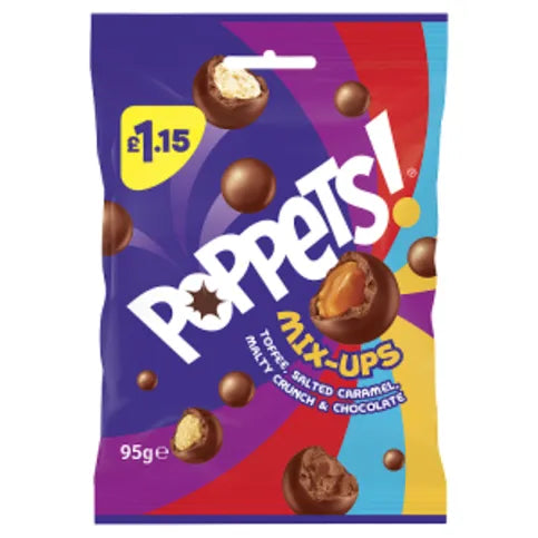 Poppets Mix-Ups Toffee, Salted Caramel, Malty Crunch & Chocolate 95g - Premier Ravensdale