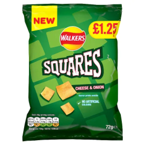 Walkers Squares Cheese and Onion Snacks 72g