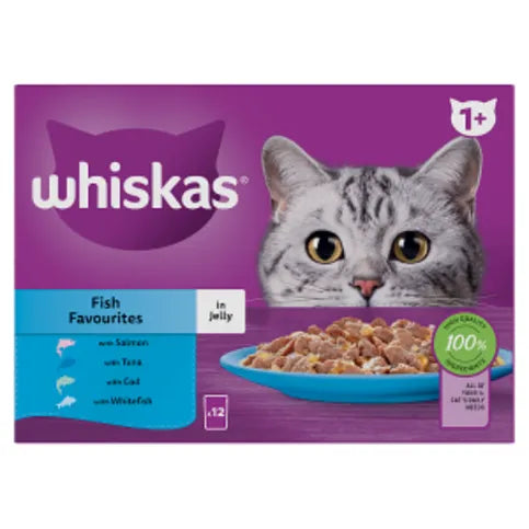 Whiskas 1+ Fish Favourites in Jelly 12 x 85g (1.02kg) - Premier Ravensdale