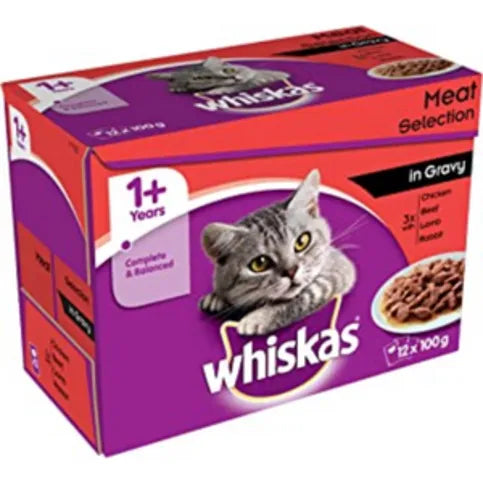 Whiskas 1+ Meaty Meals Adult Wet Cat Food Pouches in Gravy 12 x 85g - Premier Ravensdale