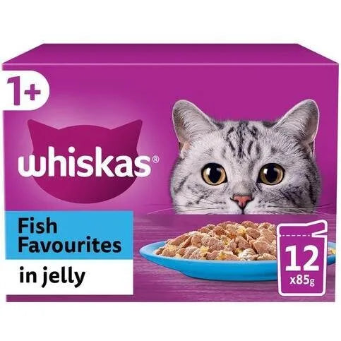 Whiskas 1+ Adult Wet Cat Food Pouches Fish Favourites in Jelly 12 x 85g - Premier Ravensdale