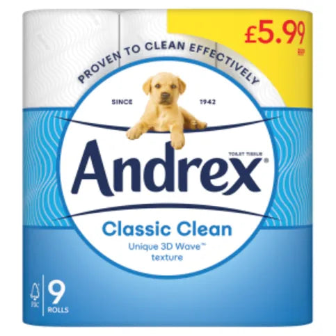 Andrex Classic Clean Toilet Tissue 9 Rolls