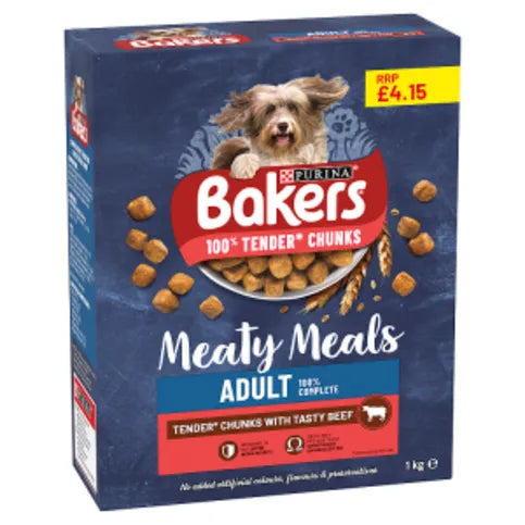 Bakers Meaty Meals Adult 100% Complete Tender Chunks with Tasty Beef 1kg