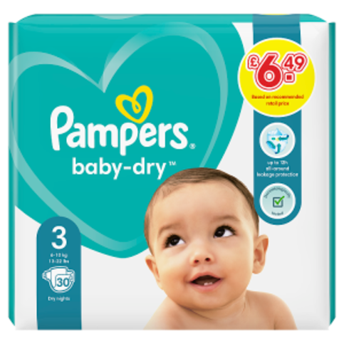Pampers Baby-Dry Size 3,  Nappies, 6kg - 10kg, Up To 12h Protection - Premier Ravensdale