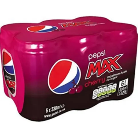 Pepsi Max Cherry No Sugar Cola Can 6 x 330ml