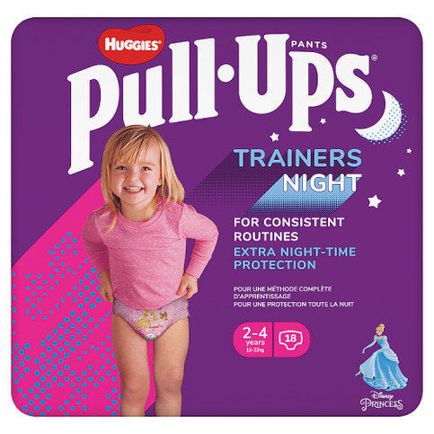 Huggies Pull-Ups Trainers Night, Girl, Size 2-4 Years, Nappy Size 5-6+, 18 Big Kid Training Pants - Premier Ravensdale