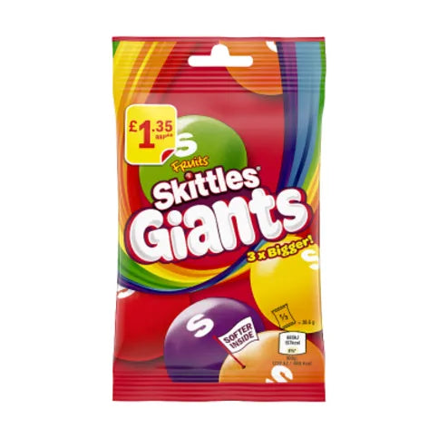 Skittles Giants Vegan Chewy Sweets Fruit Flavoured Treat Bag 116g