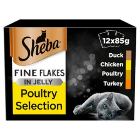 Sheba Fine Flakes Adult Wet Cat Food Pouches Poultry in Jelly 12 x 85g