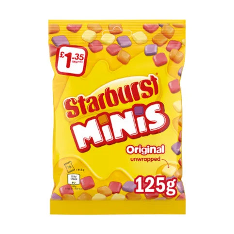 Starburst Minis Vegan Chewy Sweets Fruit Flavoured Treat Bag 125g