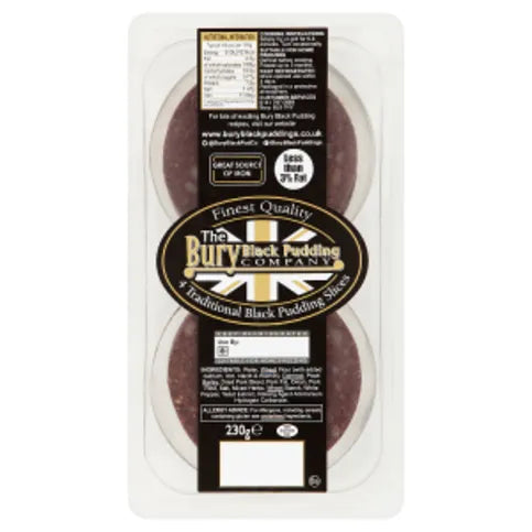 The Bury Black Pudding Company 4 Traditional Black Pudding Slices 230g